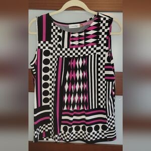 Calvin Klein Black and Pink Geometric Top Size Small